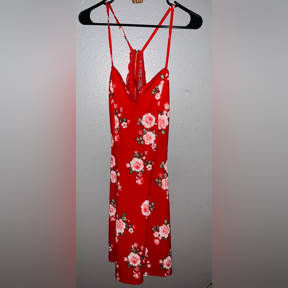Red floral backless dress
